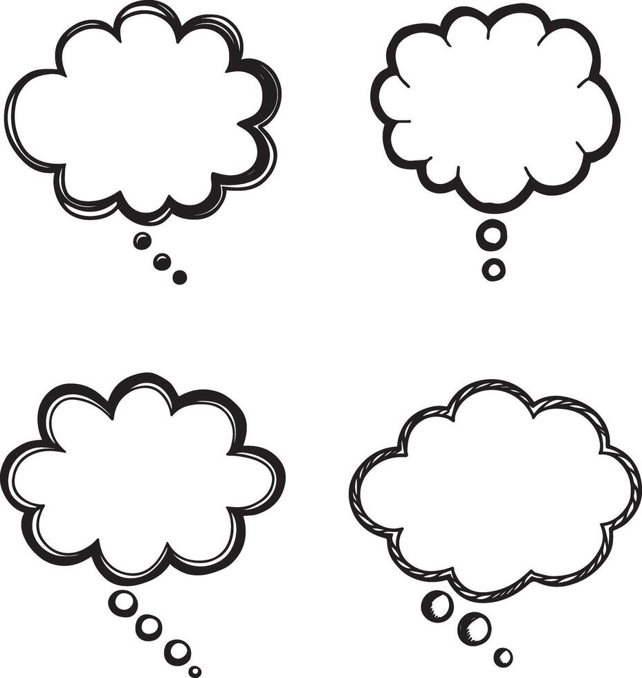 Hand Drawn Thought Bubble set Black and White Cloud Shaped Icon with Trailing Dots for Comics and Idea Illustrations vector