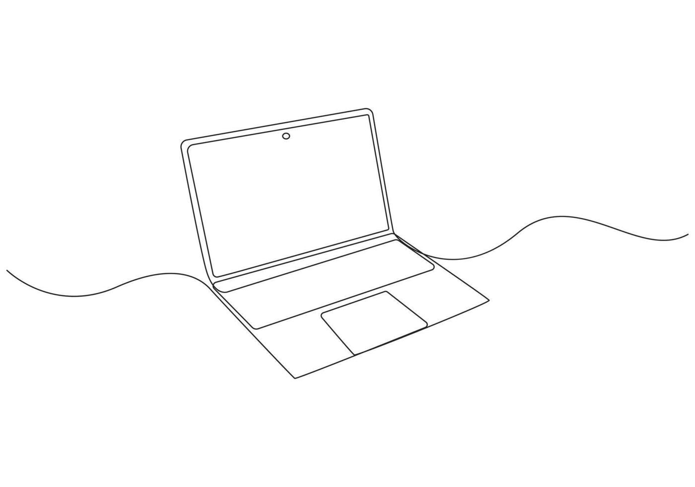 Laptop Continuous Line Art Open Notebook Computer, vector