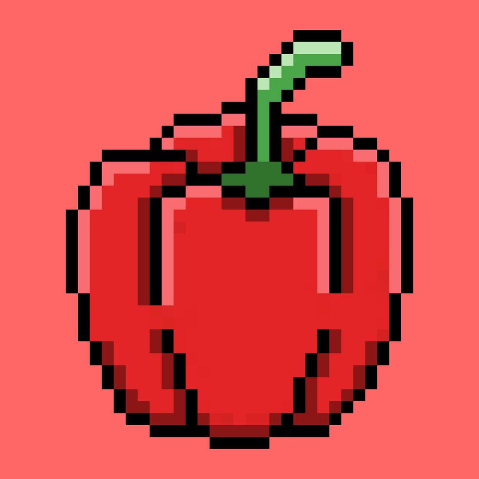 Pixel red paprika or bell pepper in a classic 8-bit retro style. This vegetable sprite is perfectly suited for any project that benefits from a simple and nostalgic food graphic vector