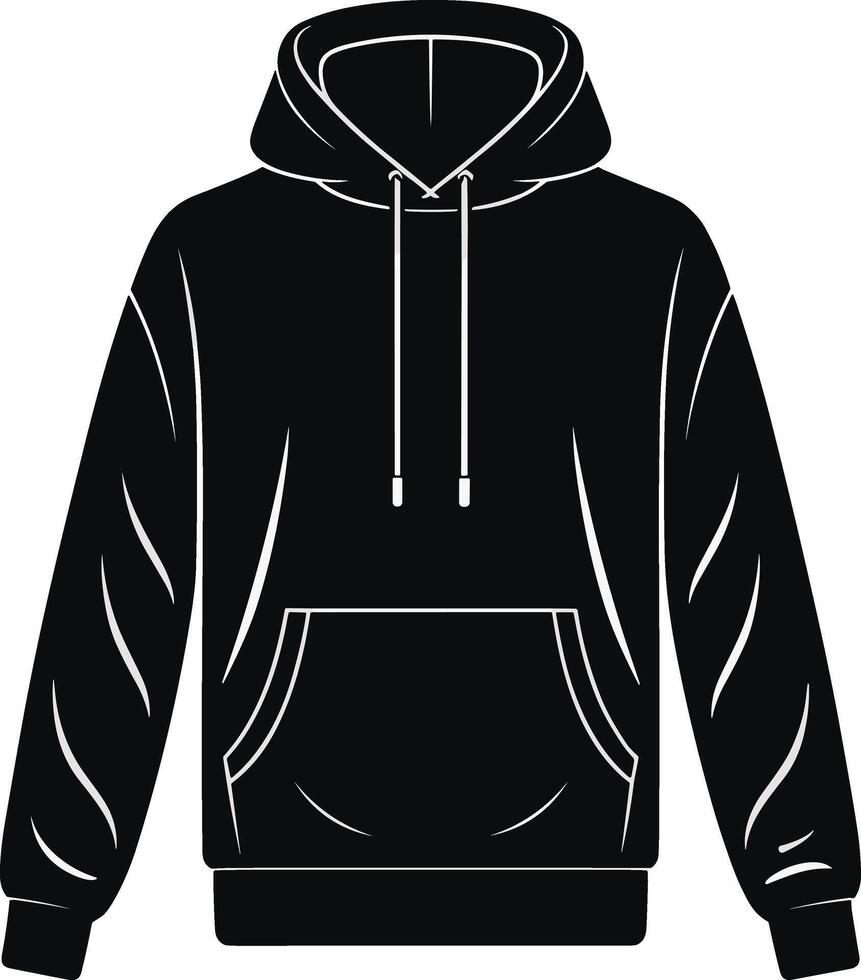Clean black hoodie mockup with drawstrings and kangaroo pocket front view vector