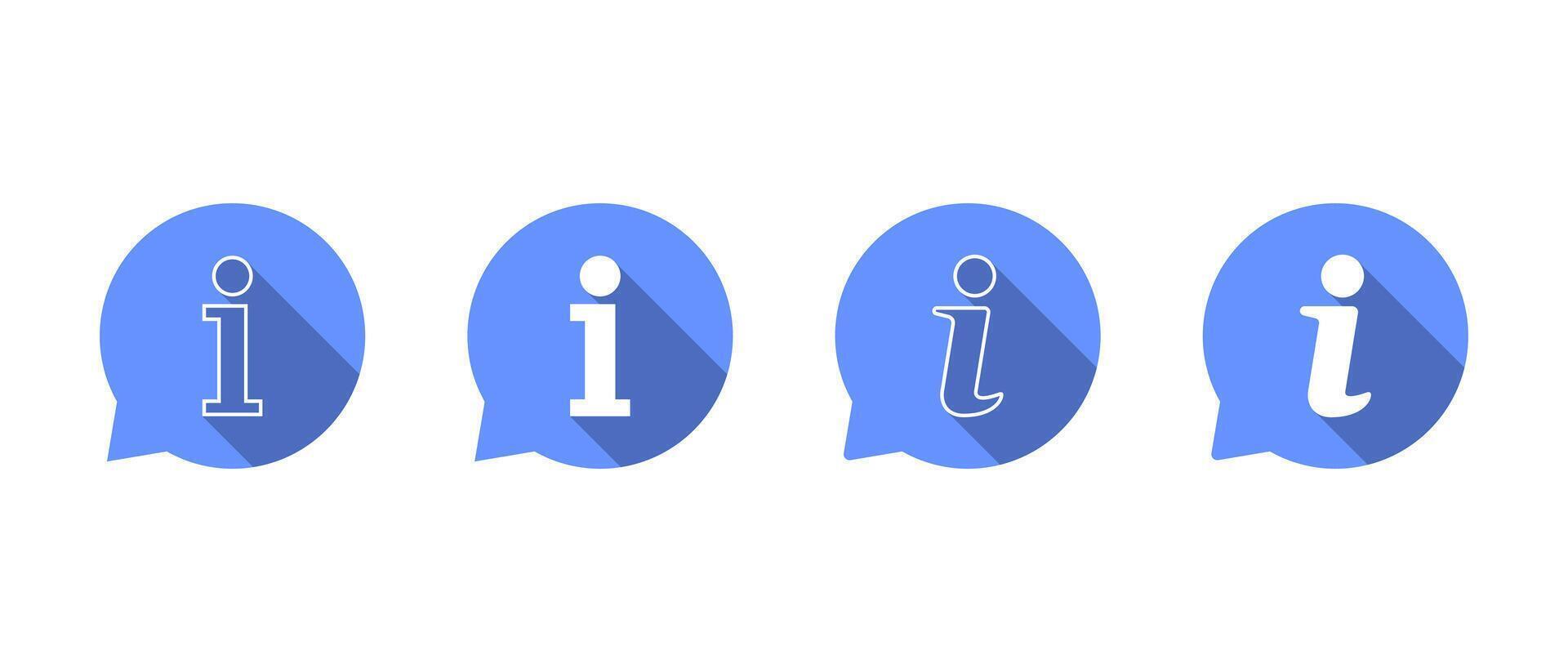 Information speech bubble icon set with long shadow. Info symbol for help and guidance vector