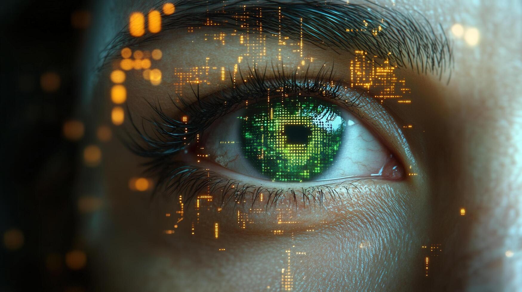 Digital eye with a futuristic circuit board pattern hints at advanced AI technology. photo