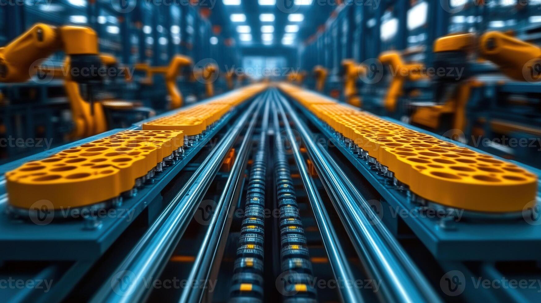 Robotic arms work on a production line in a modern automated factory setting. photo
