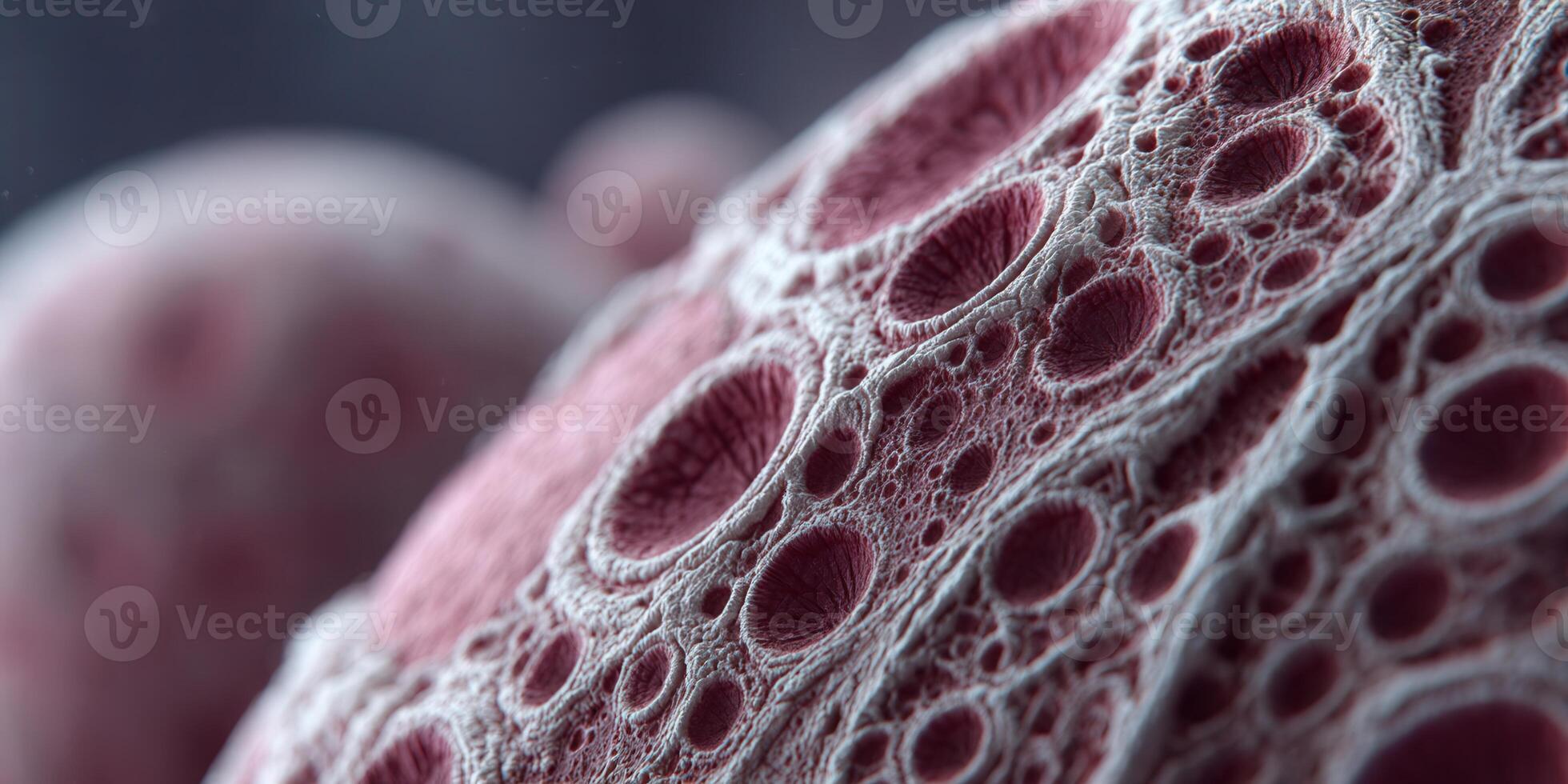 Detailed macro image of a complex biological structure with red and white textures. photo