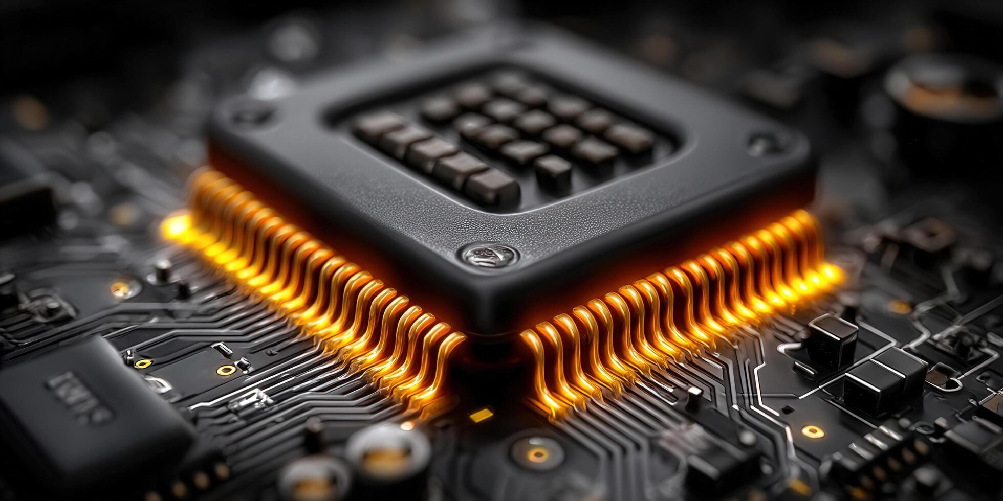 Intricate detail of a computer processor, highlighting technology and digital circuits. photo