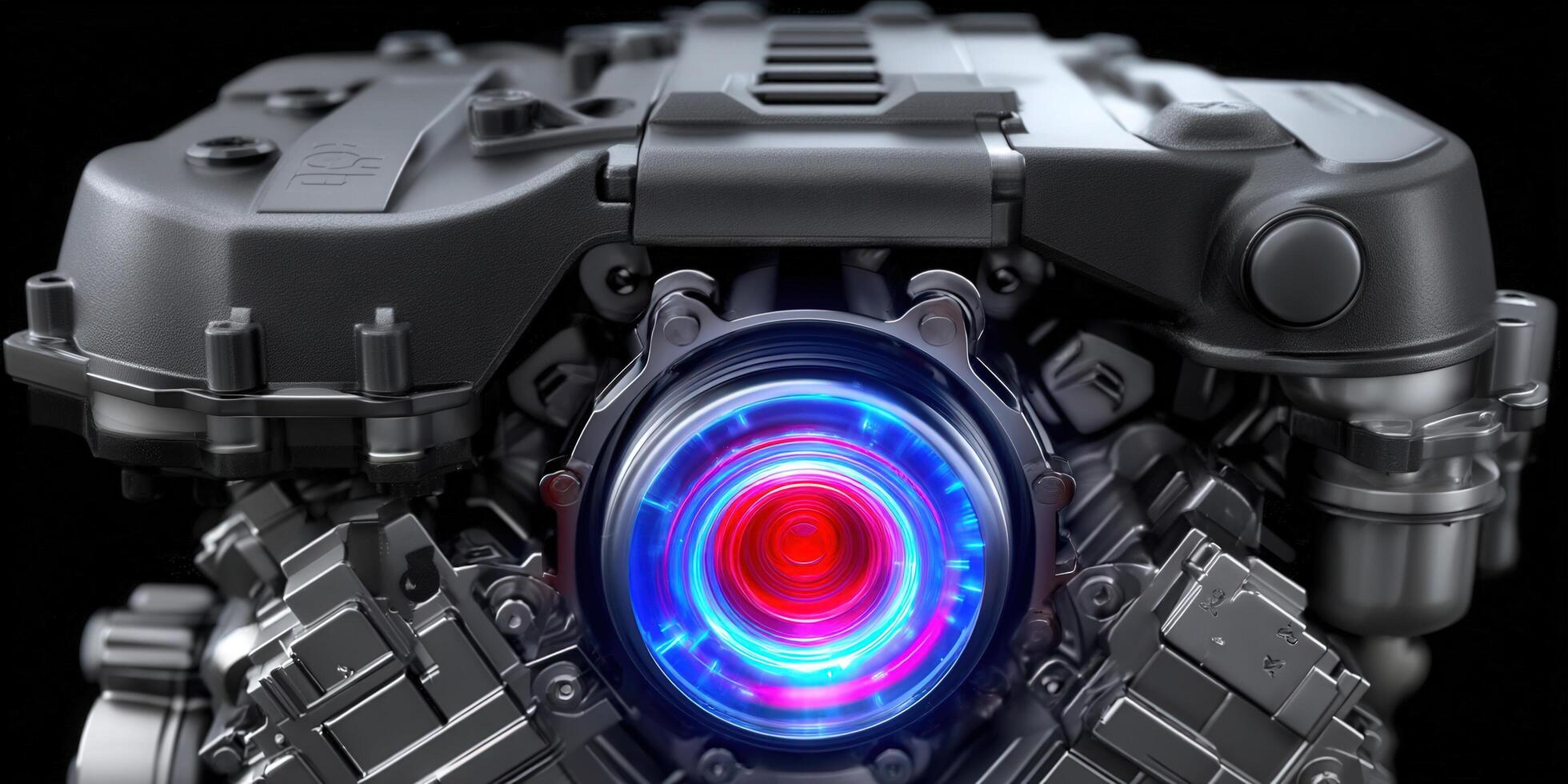 Intricate view of a futuristic engine, highlighting its mechanical components and innovative design. photo
