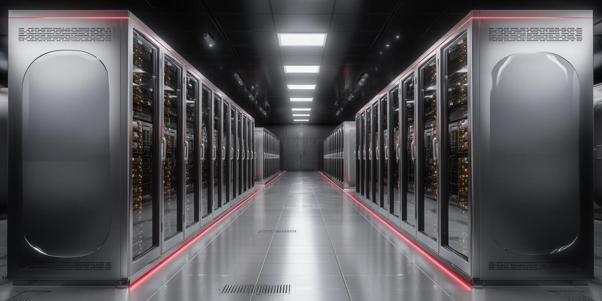 Inside a state-of-the-art data center, servers stand in neat rows, symbolizing digital infrastructure. photo
