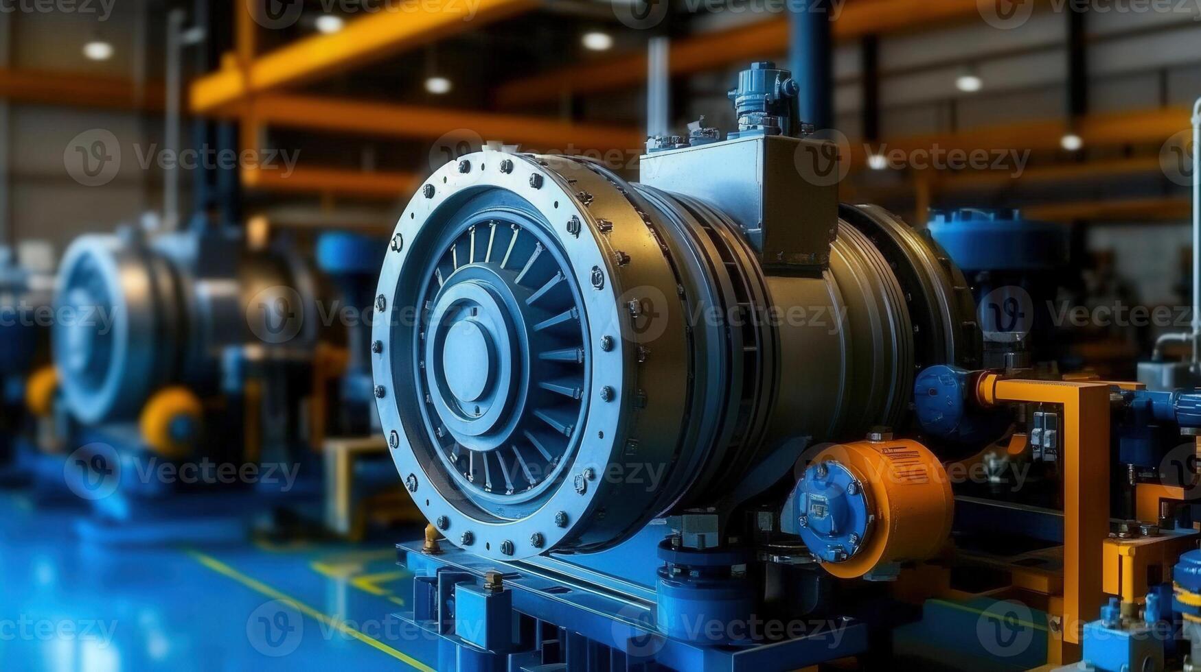 Intricate industrial machinery dominates the scene inside a modern factory setting, highlighting engineering and technology. photo