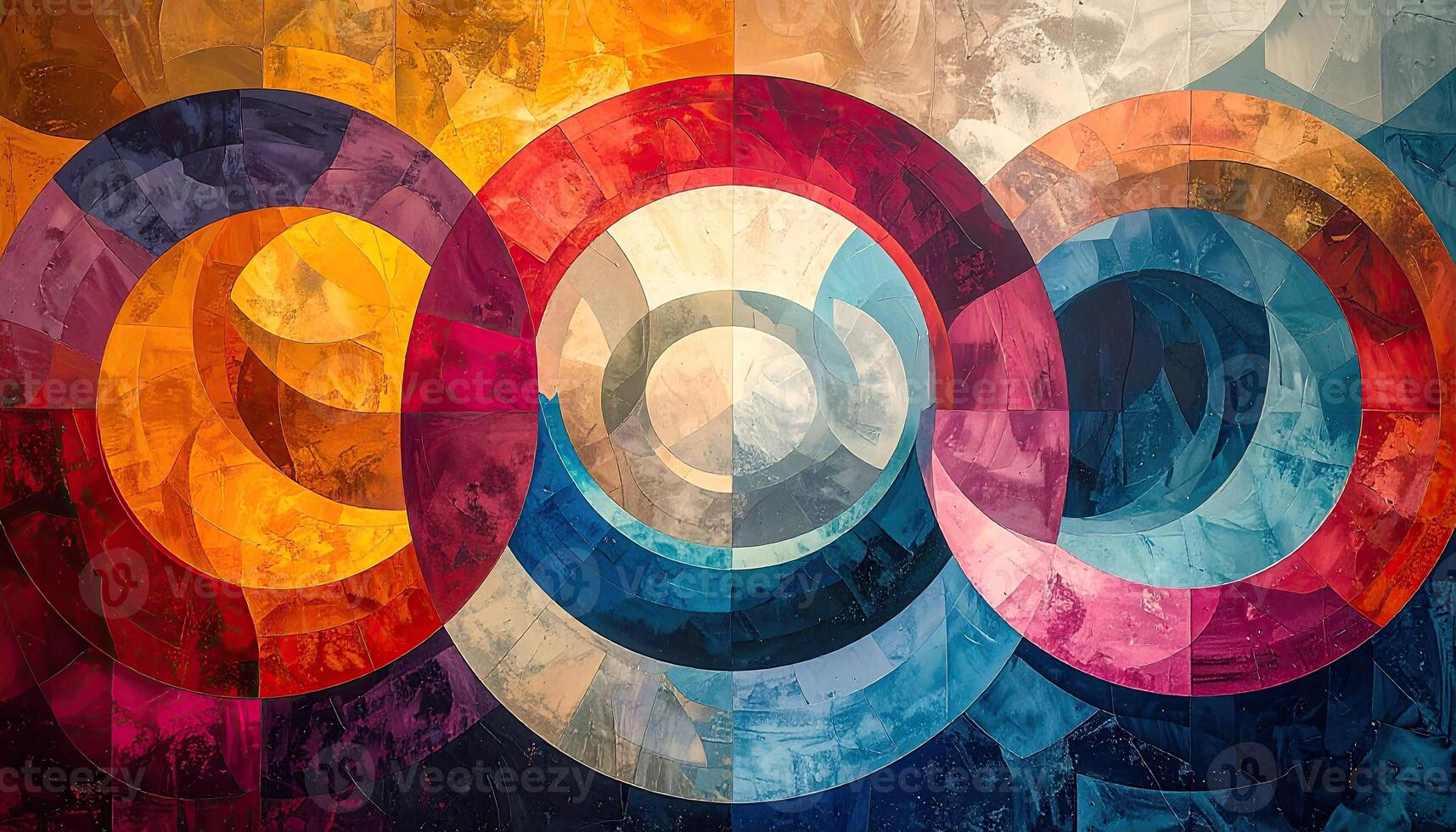 Abstract circular pattern with vibrant color blocks photo