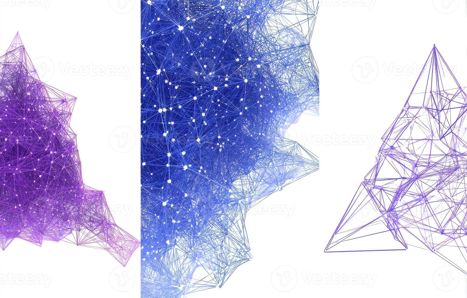 Three different colored triangles with lines connecting them photo