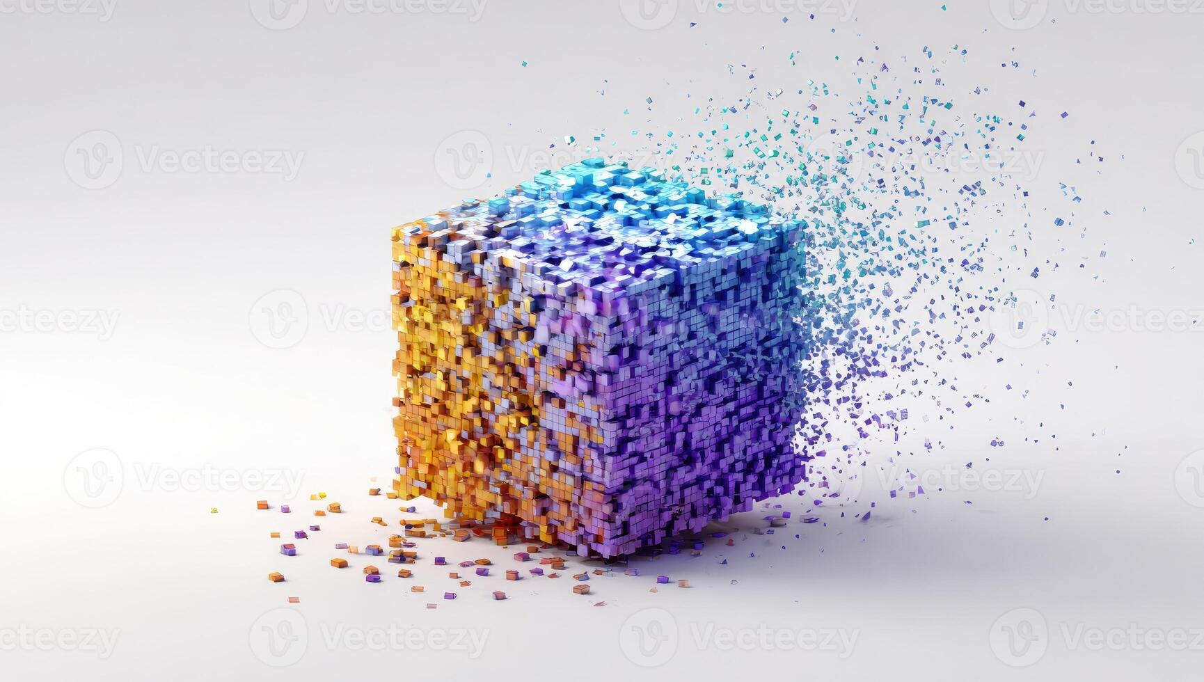 3d rendering of a cube with colorful pieces photo