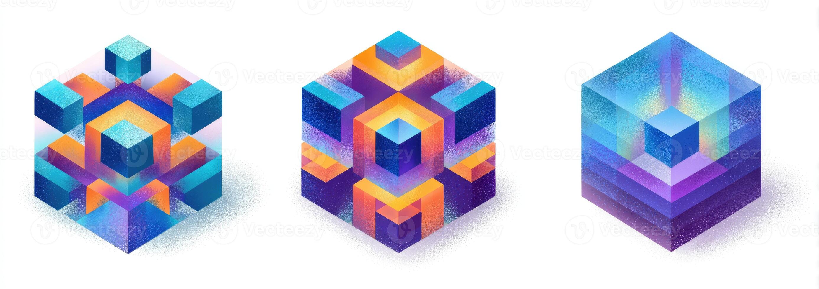 Three different geometric shapes with different colors photo