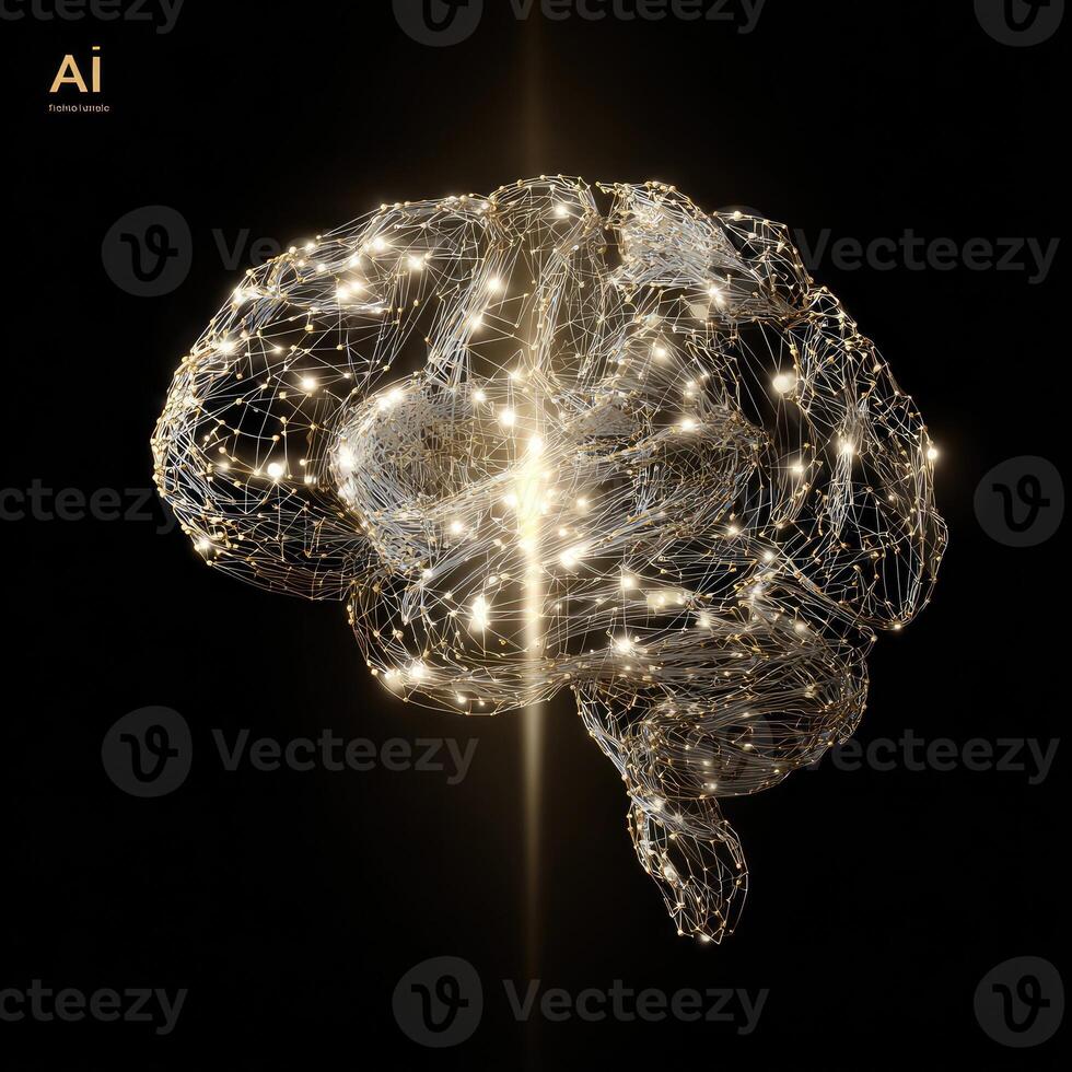 Ai brain concept with glowing lines and glowing brain photo
