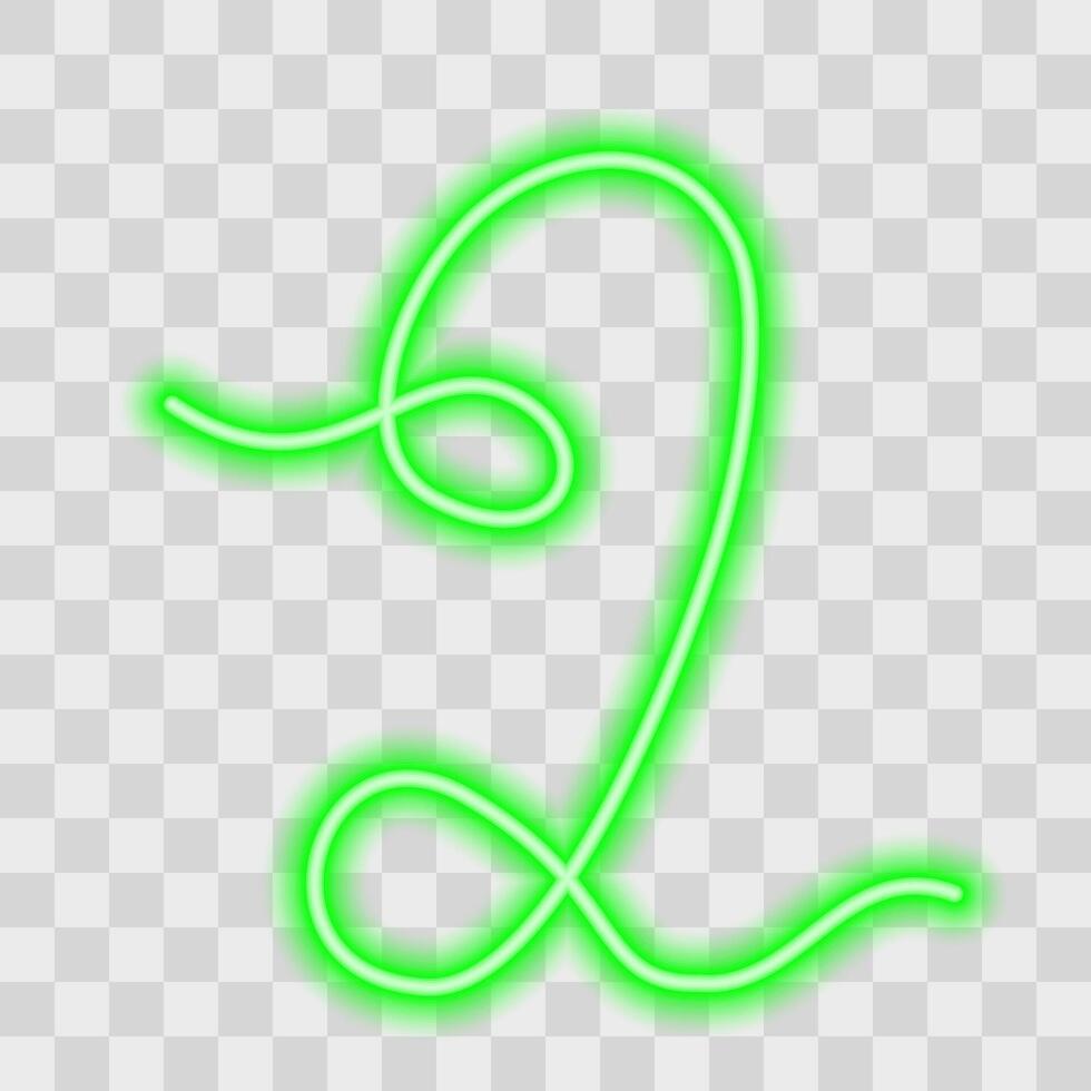 Decorative Number 2 One continuous line Hand drawn Design Line Art Concept Neon Green Light Effect. Isolated illustration Sticker Icon Numbers or Date Related content Leaflets Price Tag Banners vector