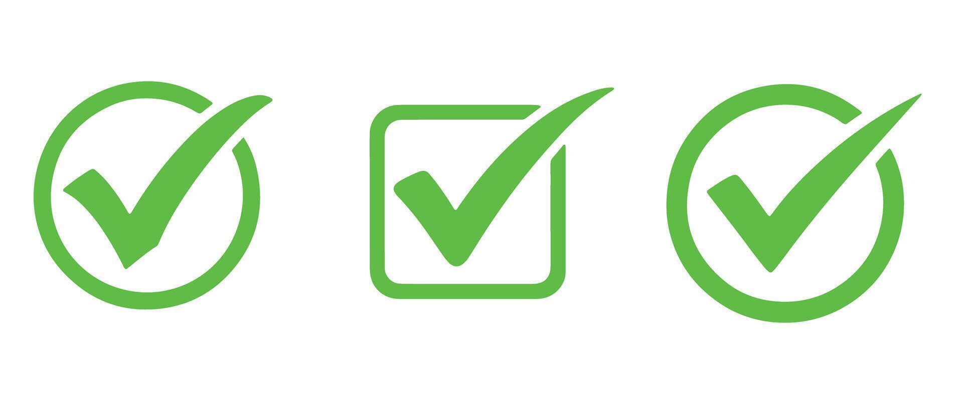 Green checkmarks in circles and square icons set vector
