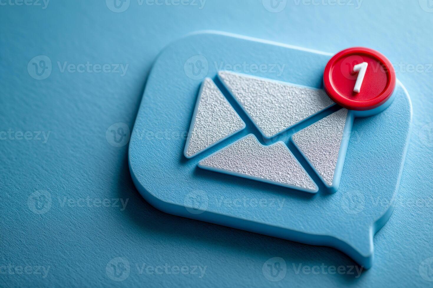 Icon of a new message notification with a red circle indicating one unread email on a textured blue background representing digital communication alerts photo