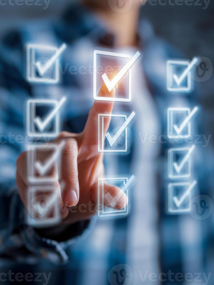 Digital checklist with application icons and checkmarks for task completion photo