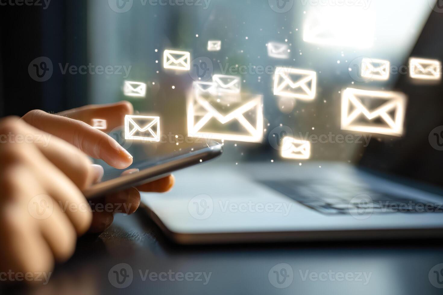 Digital communication and email notifications on mobile device photo