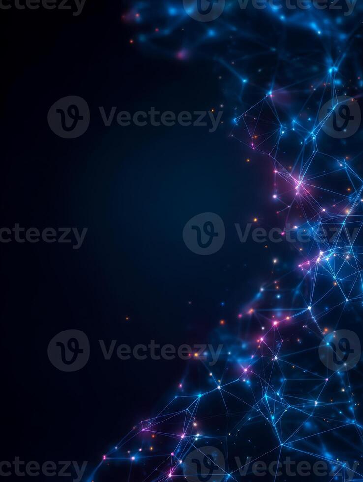 Abstract digital network with interconnected glowing nodes and lines photo
