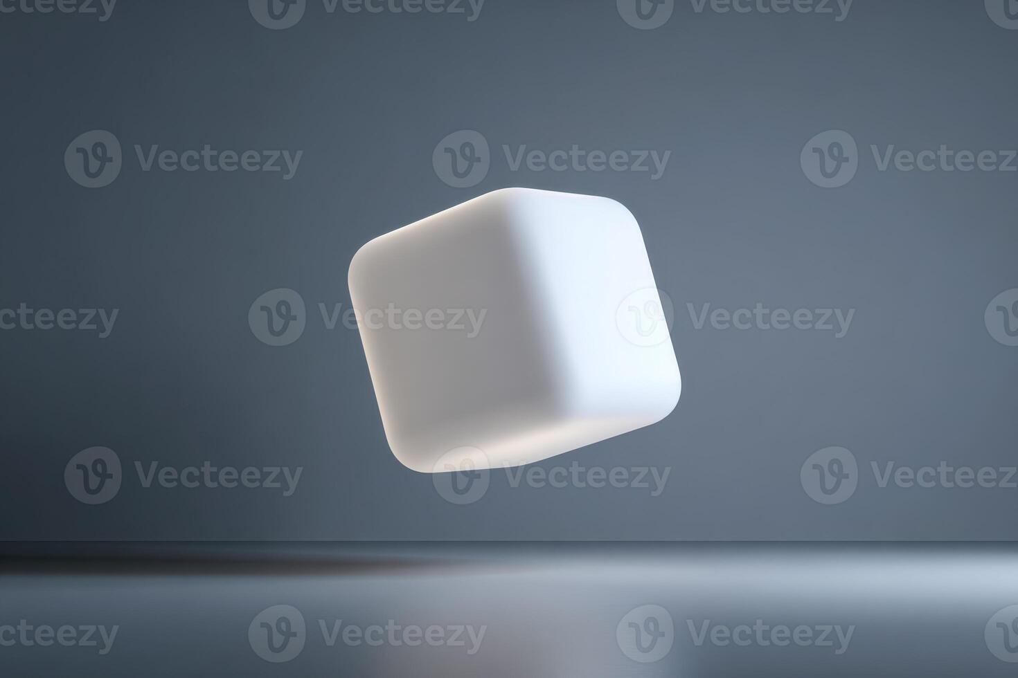 Minimalist 3d rendering of a floating white cube against a neutral background photo