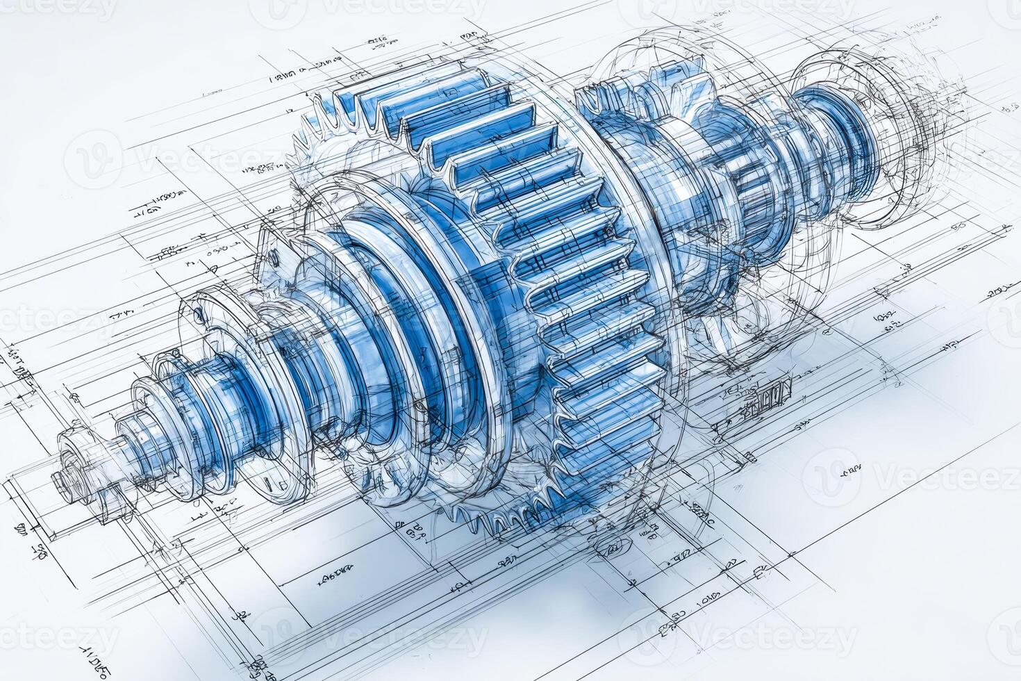 Technical blueprint of a mechanical gear assembly with detailed engineering annotations photo