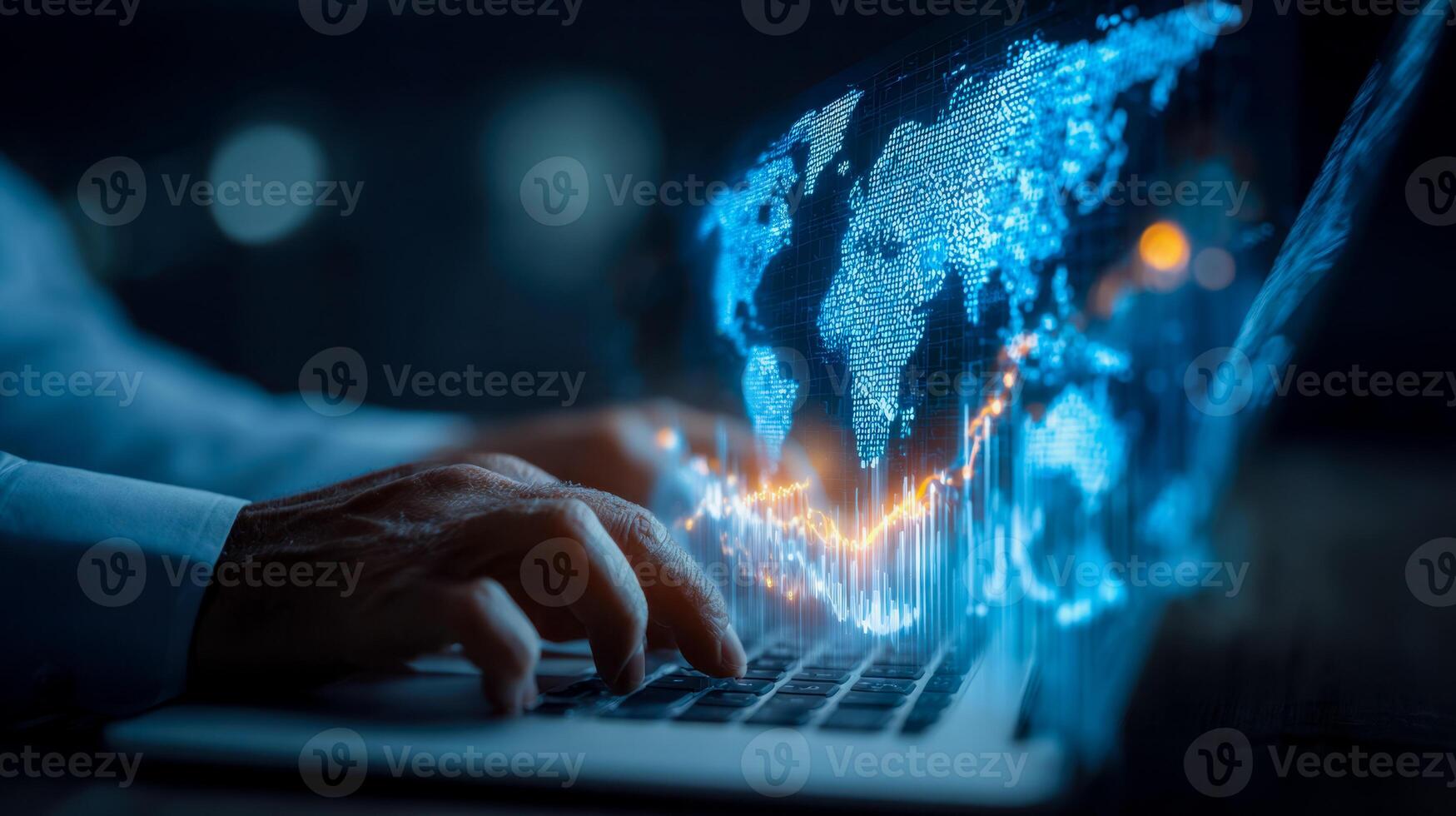 Digital globalization and data analysis visualization on a futuristic computer screen photo