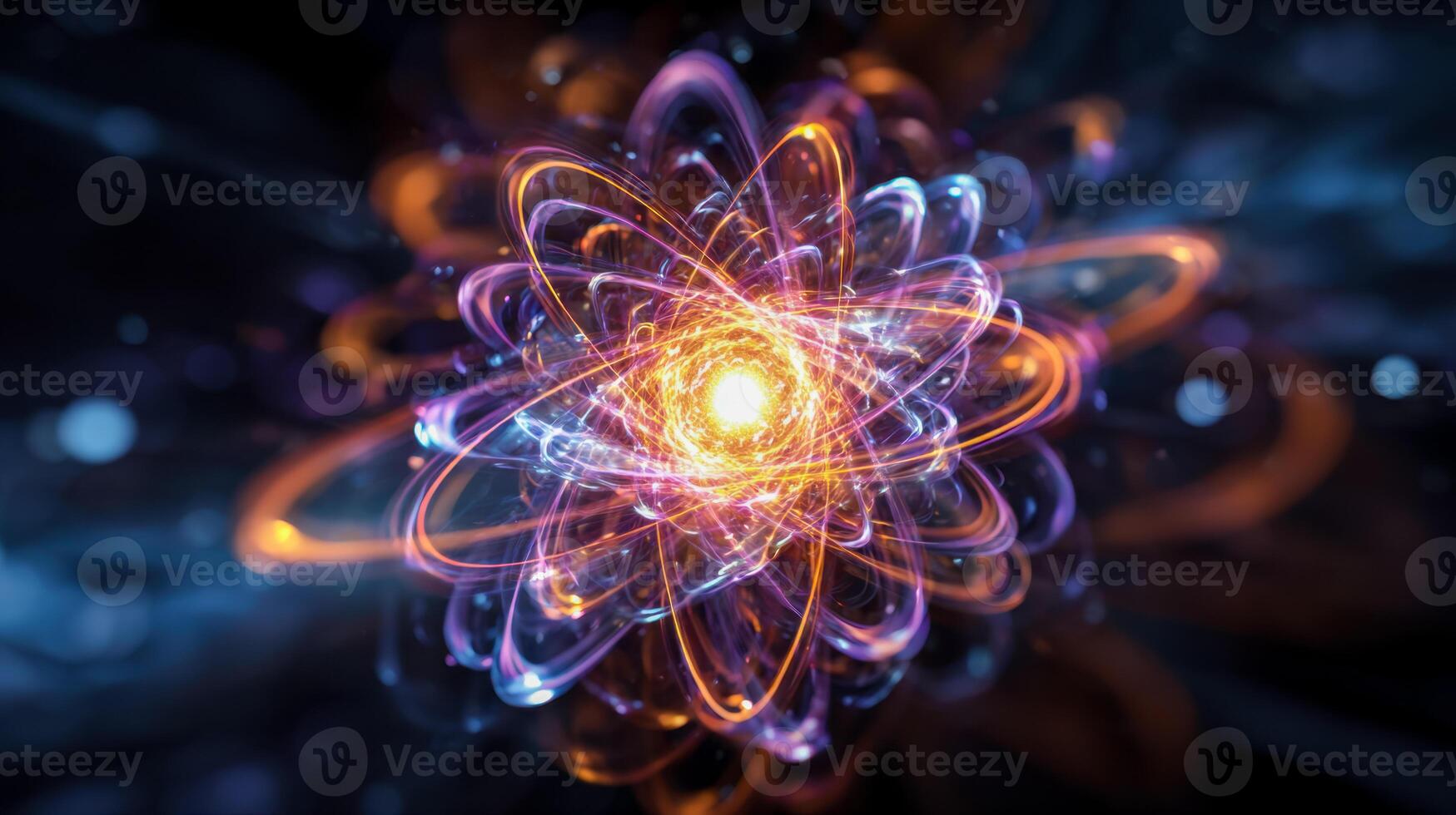 Abstract visualization of atomic energy and particle collision effects photo