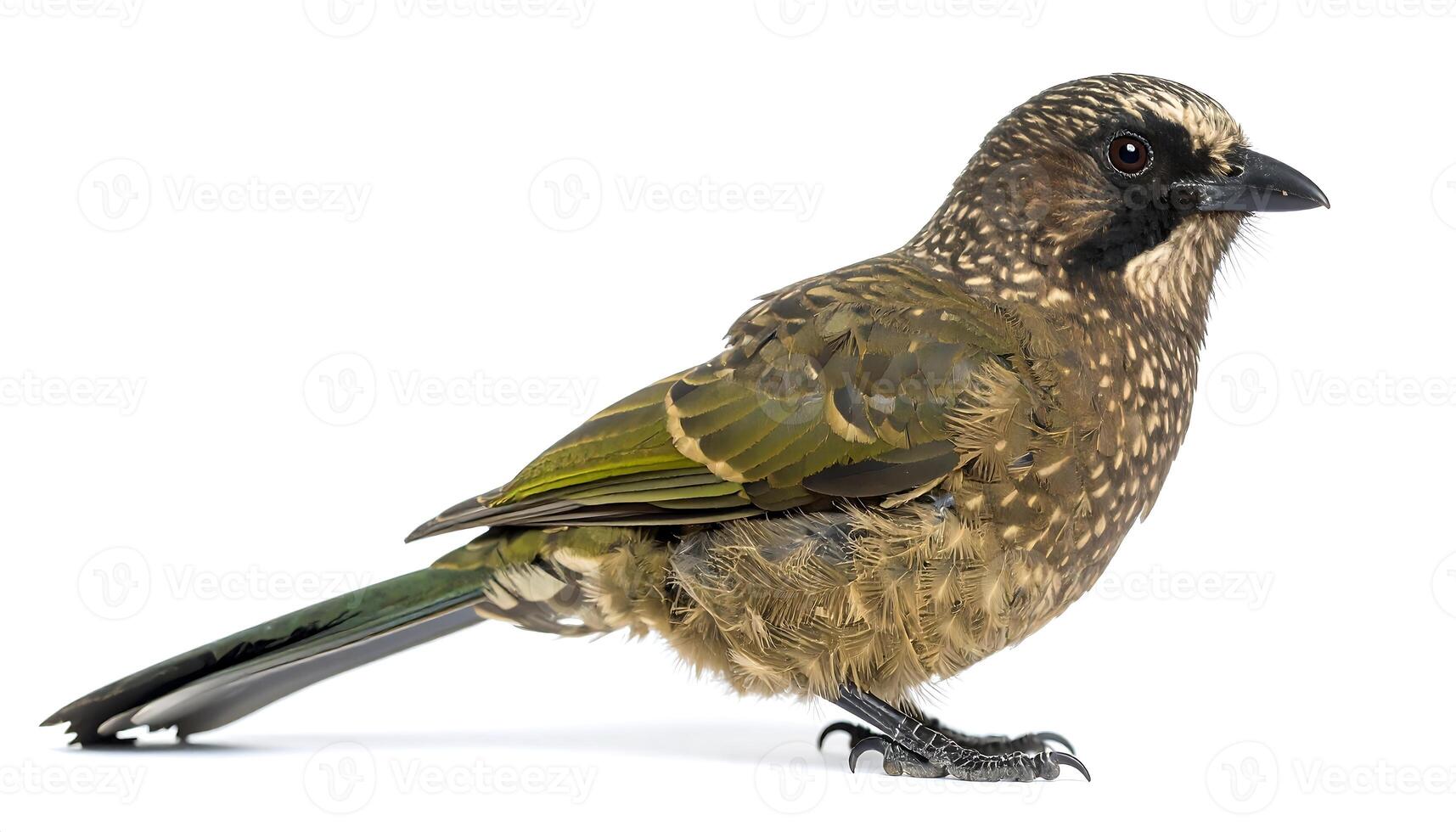 Captivating detailed close-up of a unique speckled bird showcasing intricate feather patterns and sharp talons photo