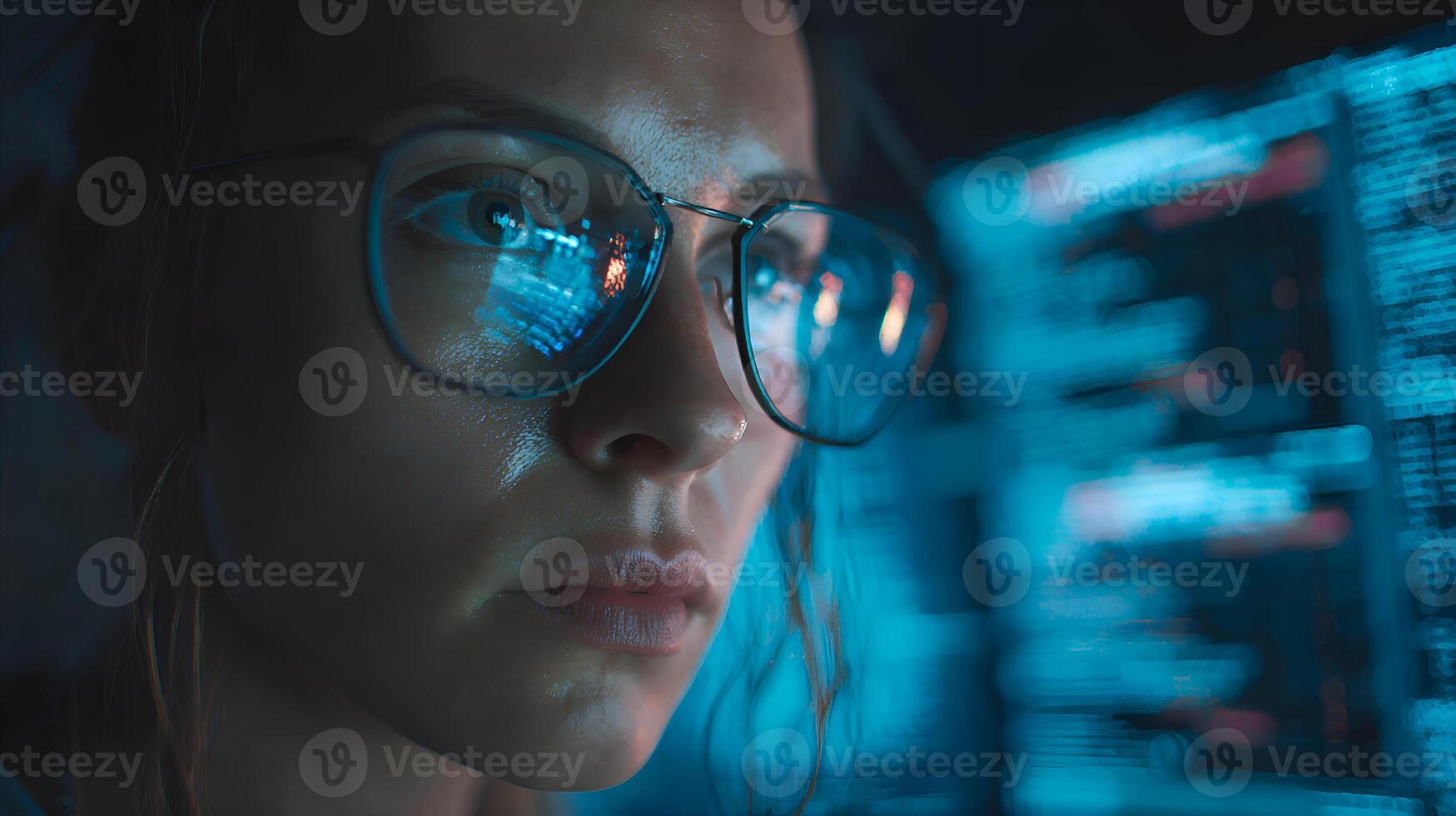 software desarrollador trabajando en computadora código tarde a noche en oficina foto