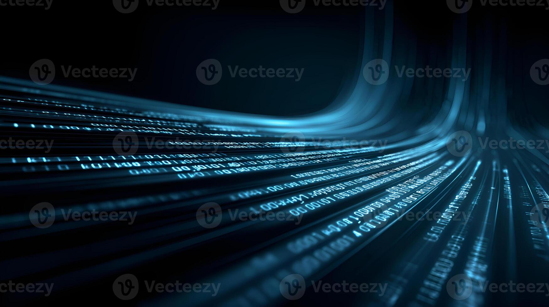 Binary code flowing in cyberspace creating futuristic data stream photo
