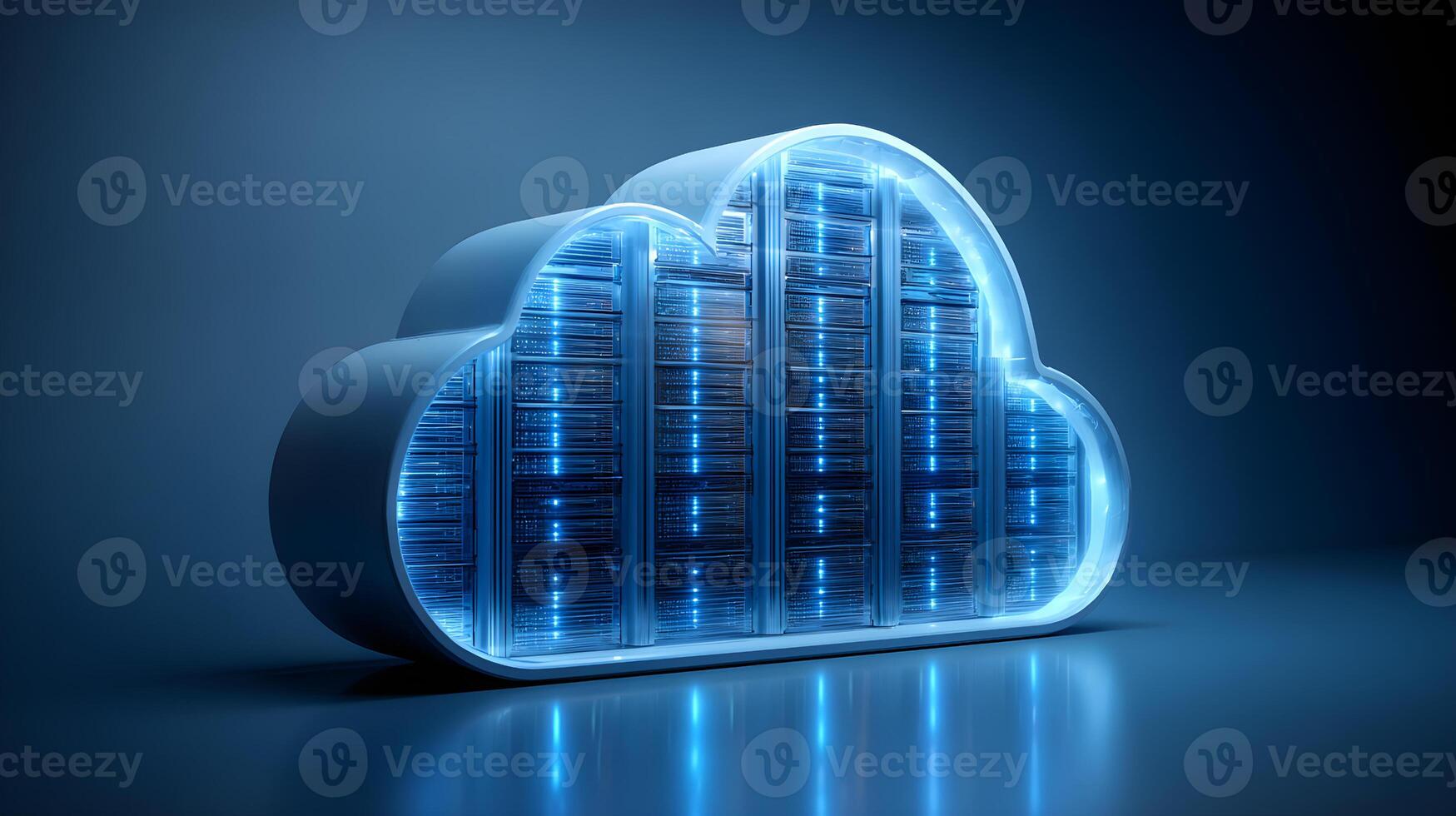 Cloud computing data server inside cloud shape hosting big data photo