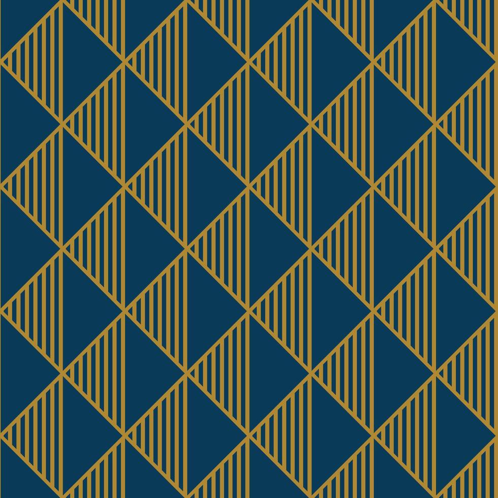 Pattern of interconnected diamond and arrow like shapes in a striking blue and gold color scheme. vector