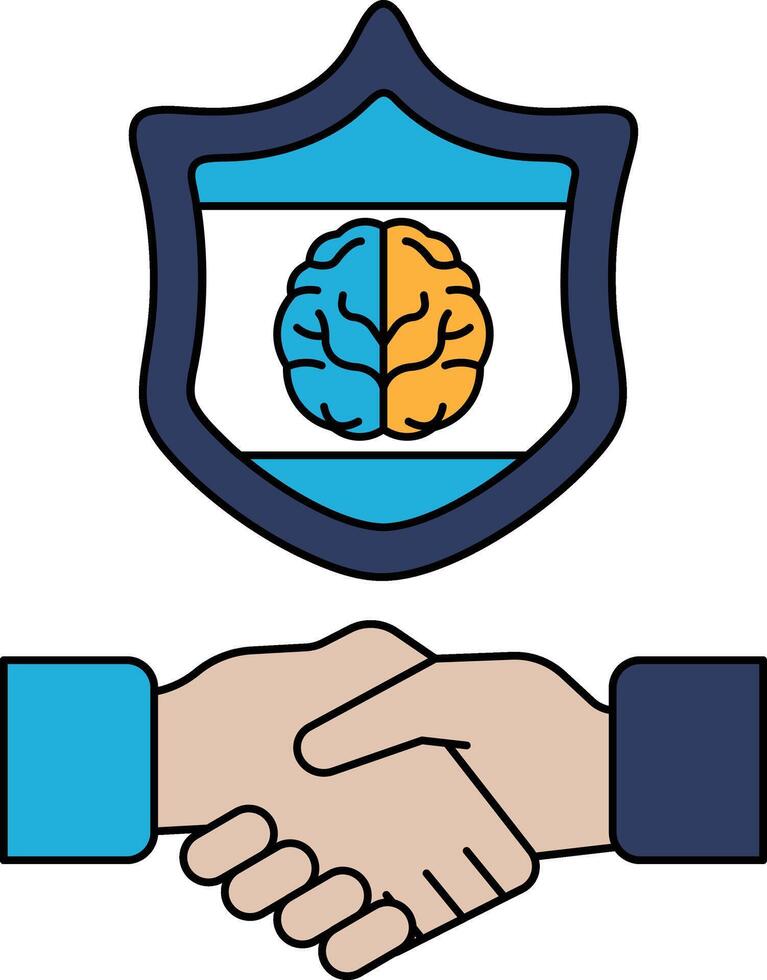 A handshake between two people is shown with a brain vector