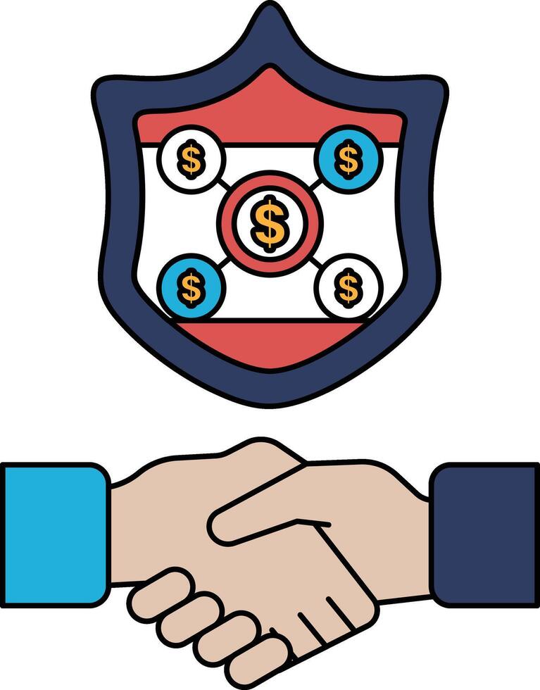A shield with a dollar sign on it and a handshake vector