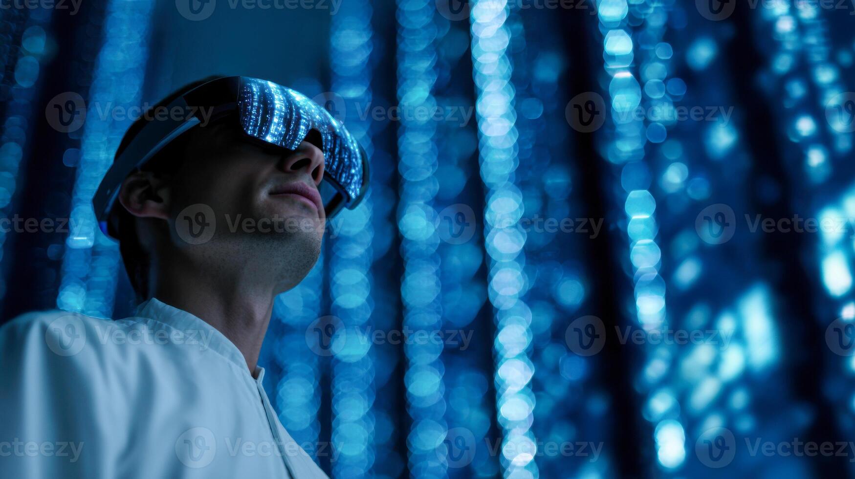 Futuristic AI data lab engineer exploring advanced technology photo