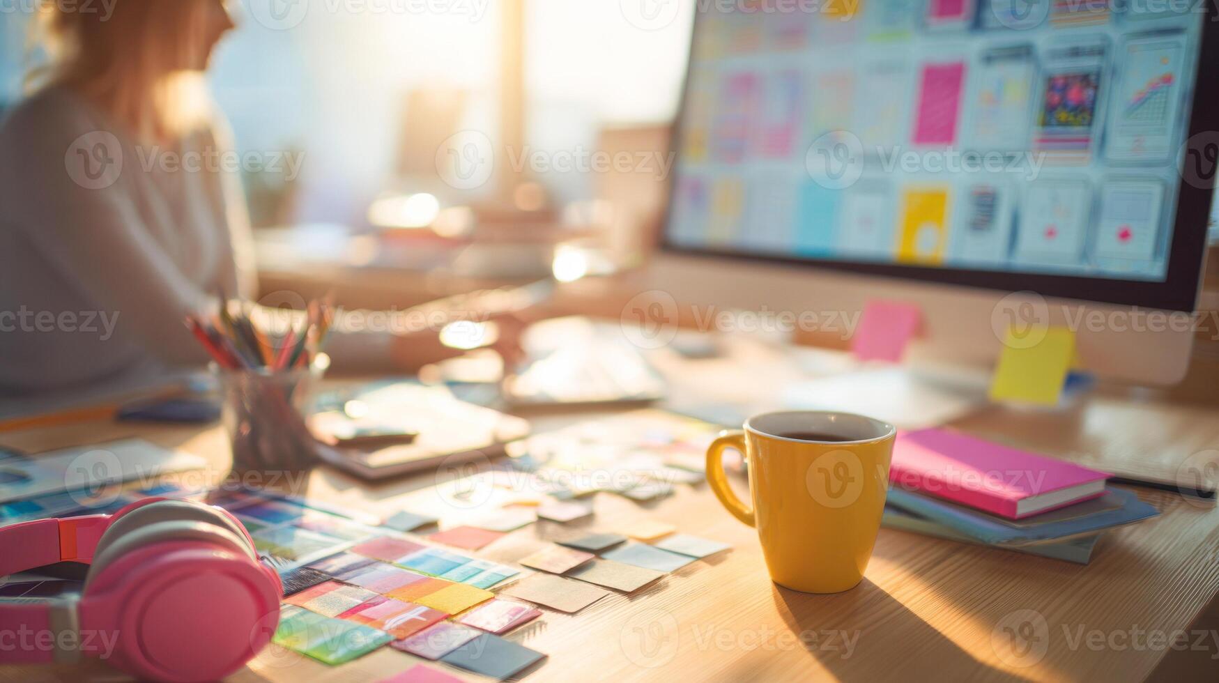 Creative workspace of a UX UI designer in a vibrant dynamic environment with focus on usability photo