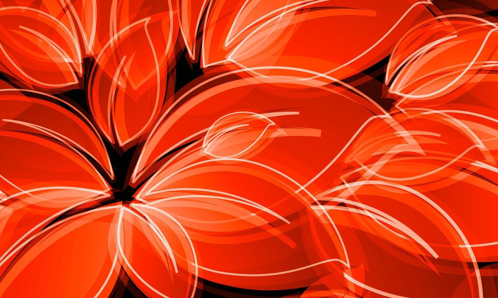 Abstract glowing orange leaves background. overlapping leaf shapes with neon-style outlines and smooth curves. artistic abstract background. vector