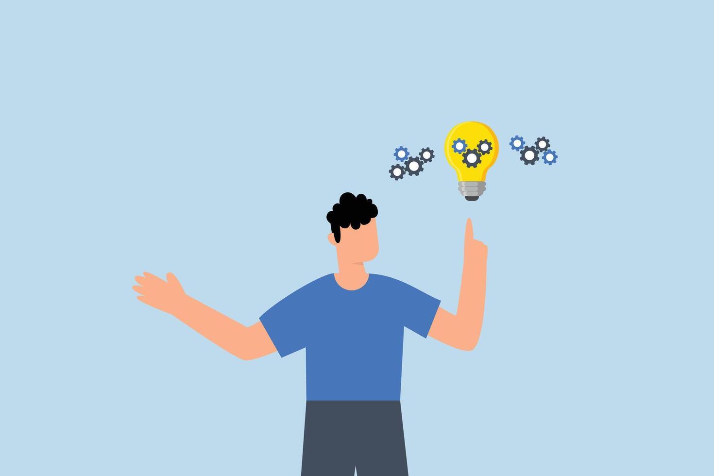 Innovation idea, businessman showcasing a novel lightbulb featuring cogs and gears to create new technology aimed at resolving business challenges vector