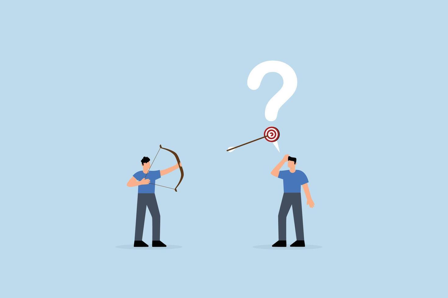 Ask good question, inquisitive entrepreneur posing insightful queries aimed at others for responses vector