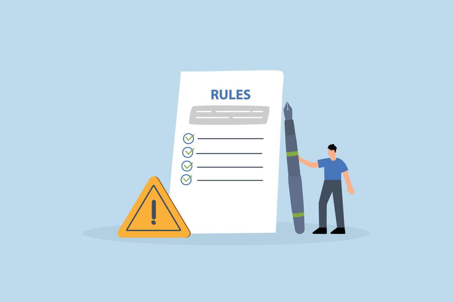 Rules and regulations, entrepreneur completes drafting guidelines and policies document vector