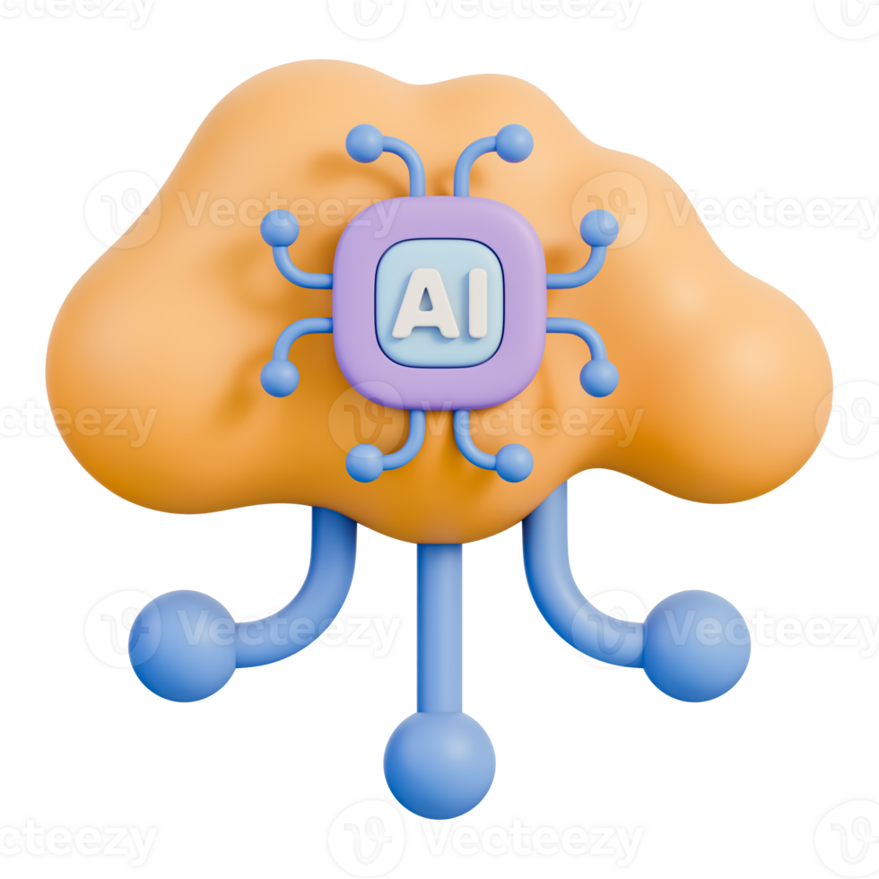 AI cloud icon with chip and nodes for data network and cloud computing 3d illustration png