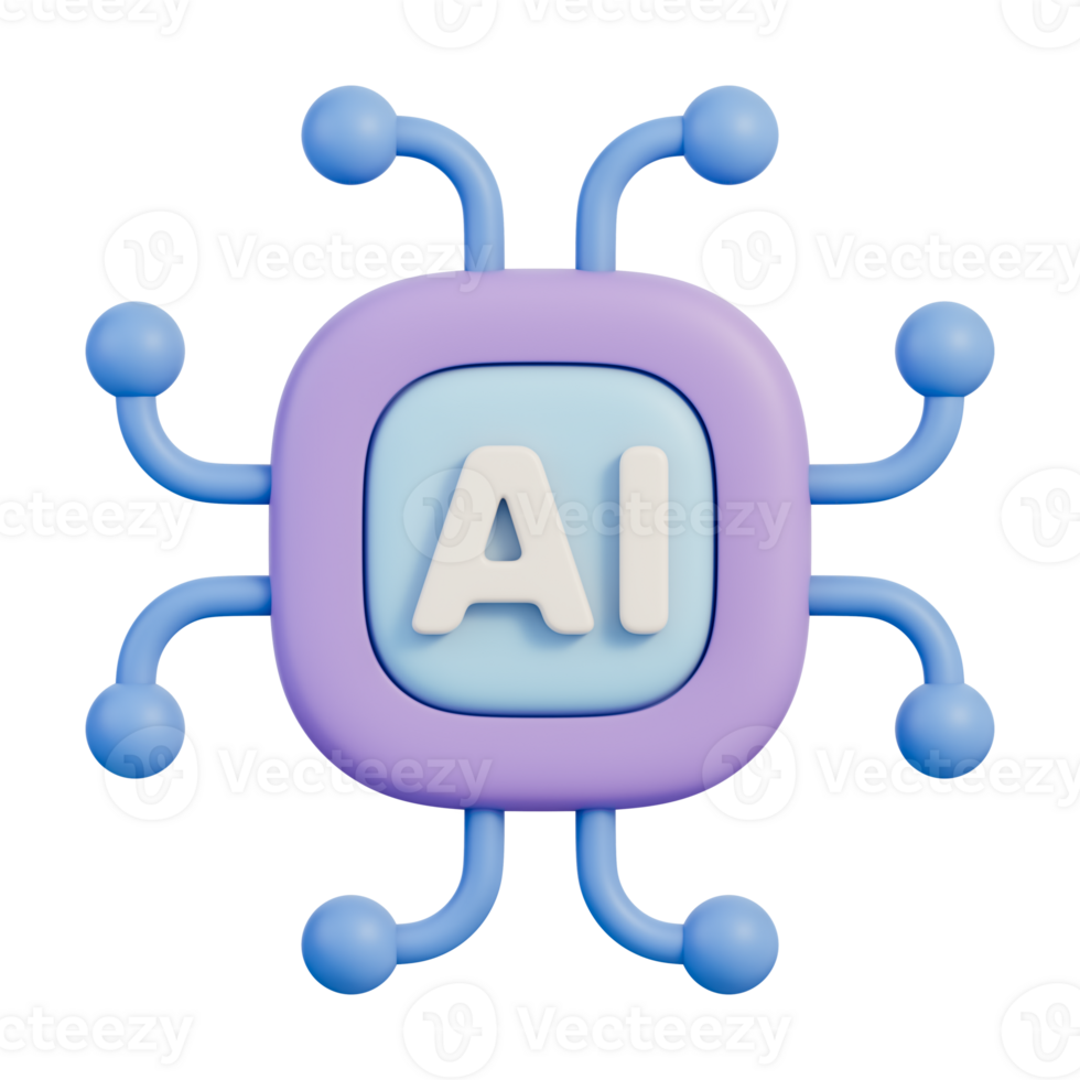 AI chip with neural nodes symbolizing artificial intelligence and smart processor 3d illustration png