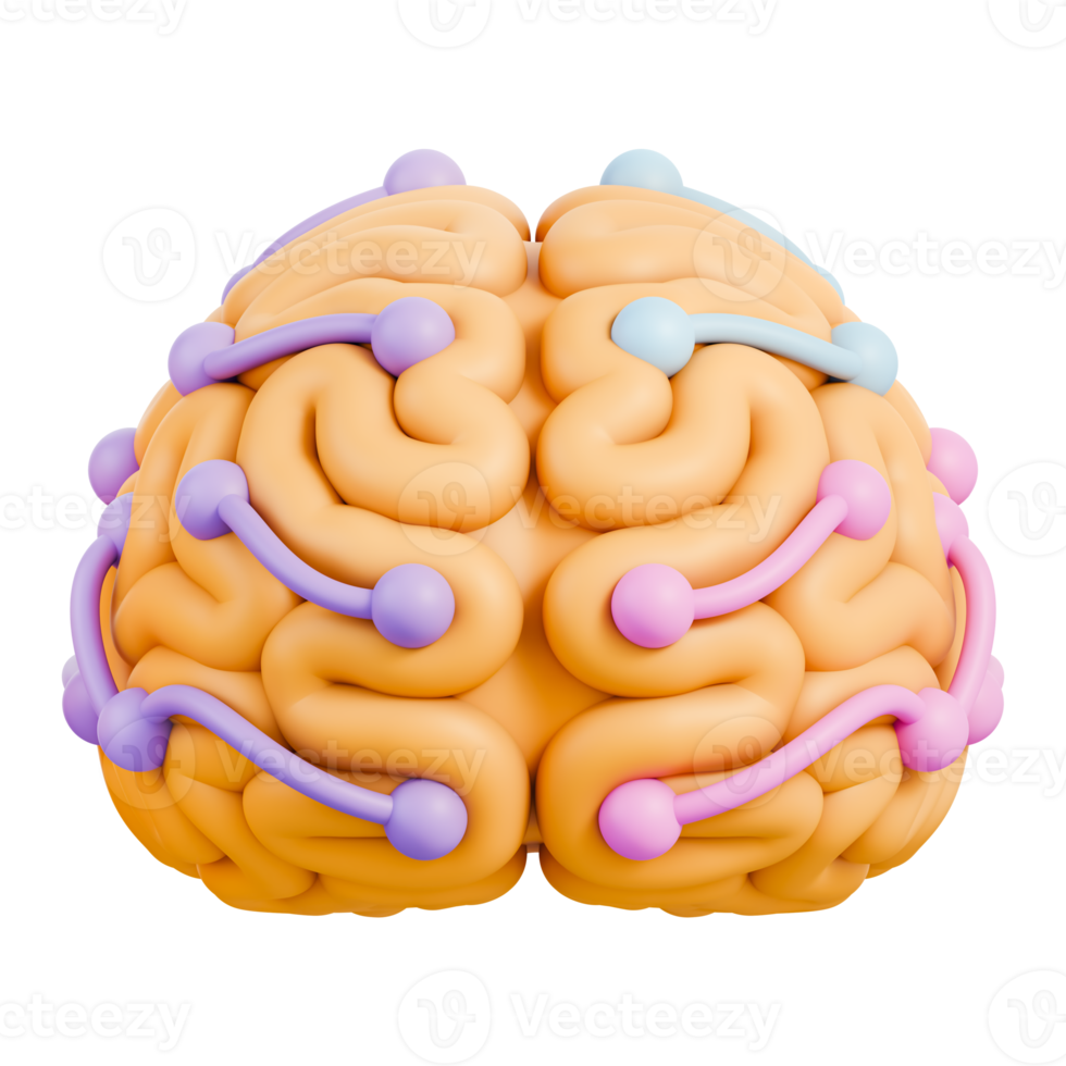 Artificial intelligence brain with connected nodes symbolizing neural network 3d illustration png