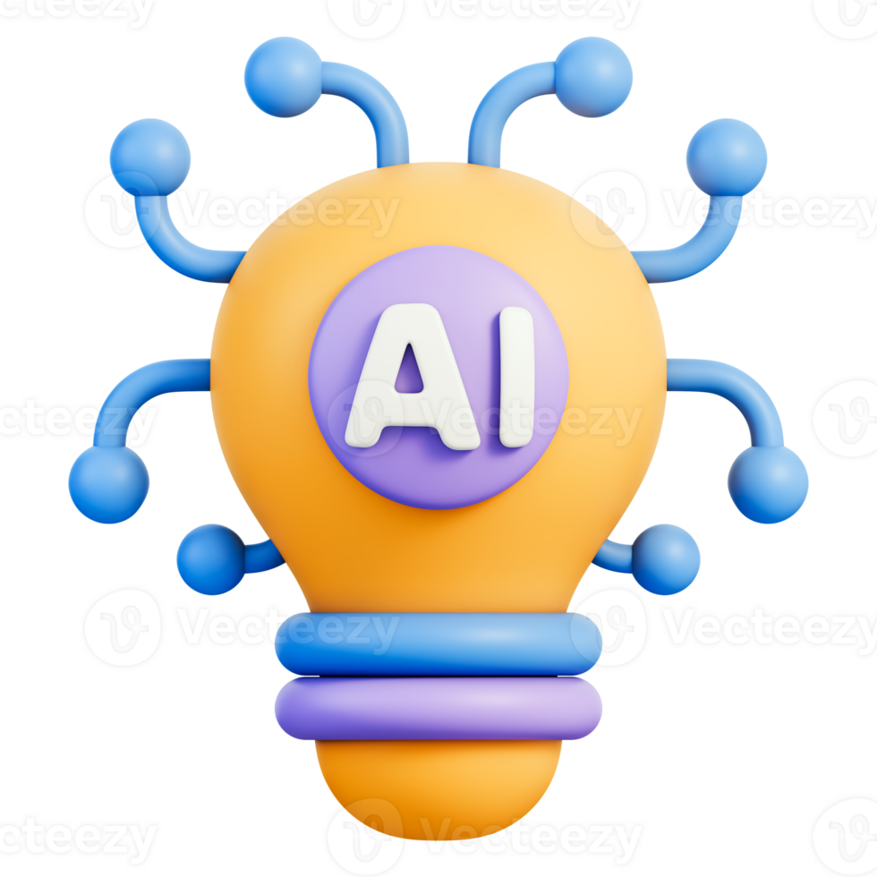 ai luz lâmpada com conectado nós simbolizando inovação e neural rede 3d ilustração png