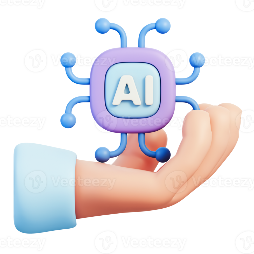 ai chip en mano con nodos simbolizando artificial inteligencia neural red 3d ilustración png