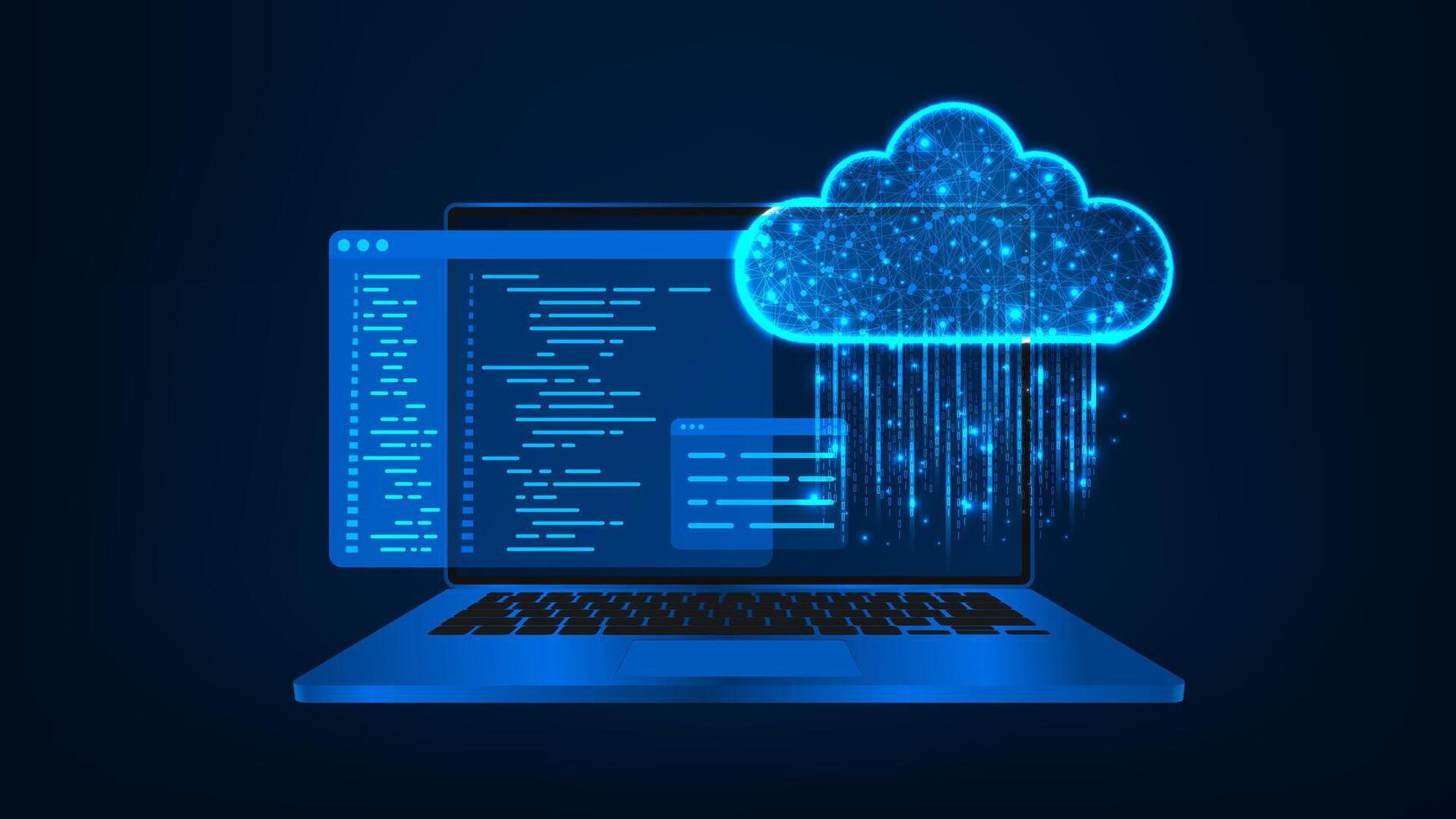 Cloud computing graphic on laptop vector