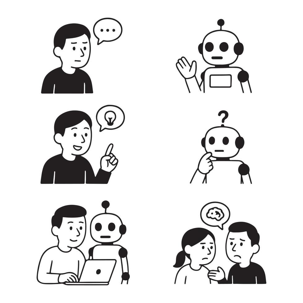 Human Robot Interaction and Artificial Intelligence Concepts. vector
