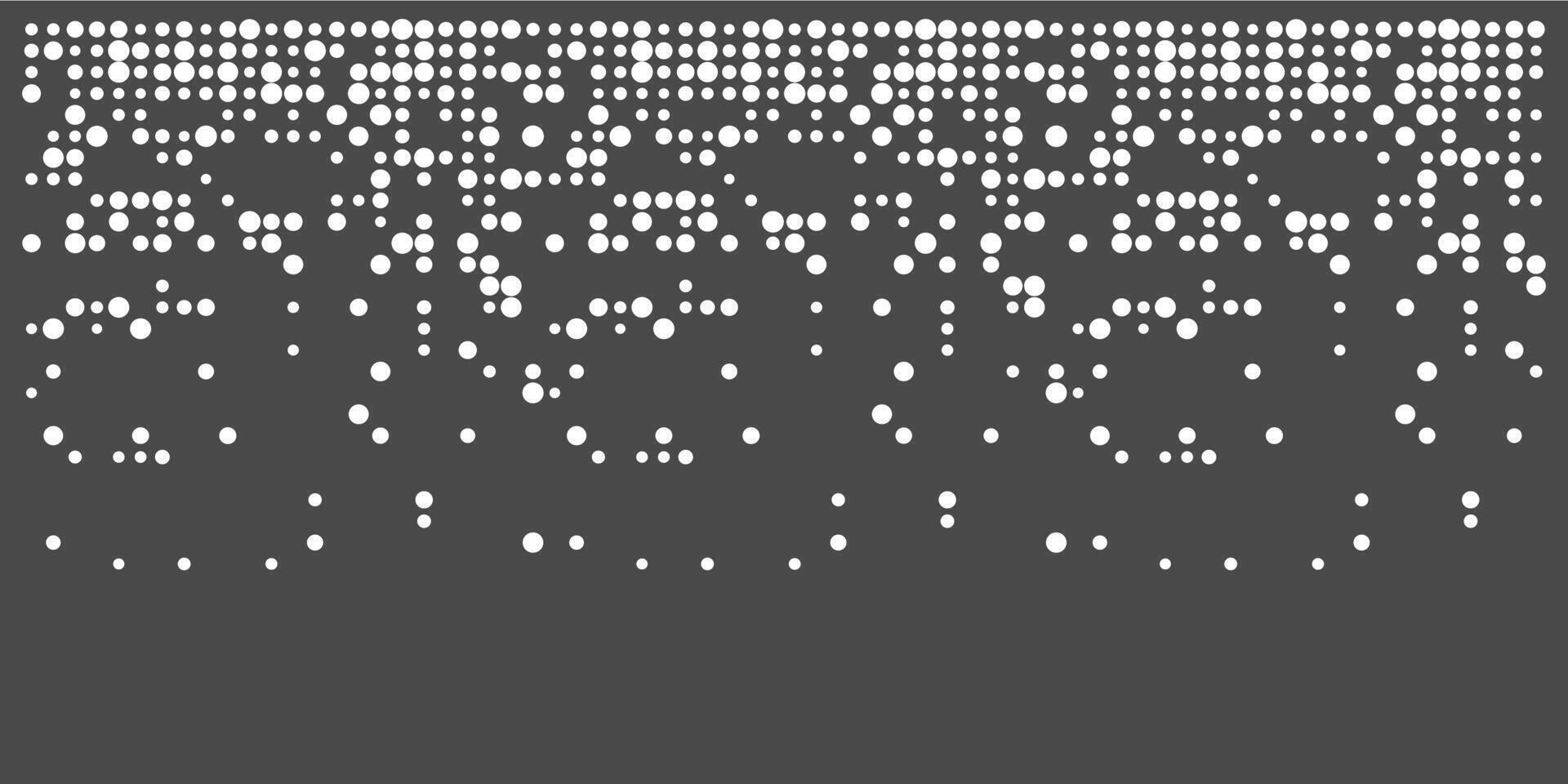 Disintegration dot circle grain noise, fade halftone effect, disperse dot work on dark background, Dispersed background mosaic pixel grid. vector