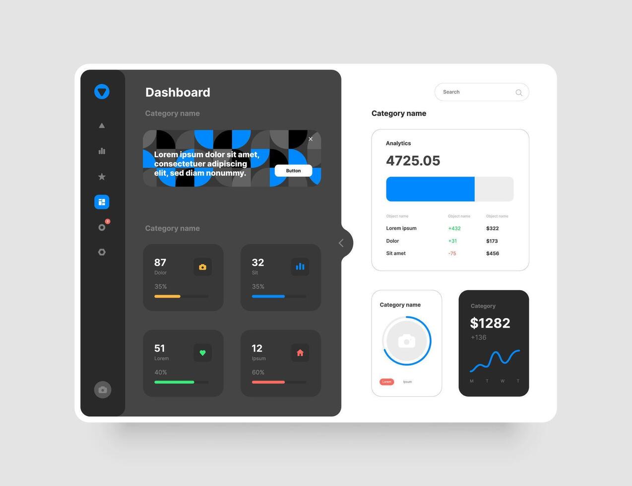 Desktop app with UI elements. Dashboard use for web application or website. vector