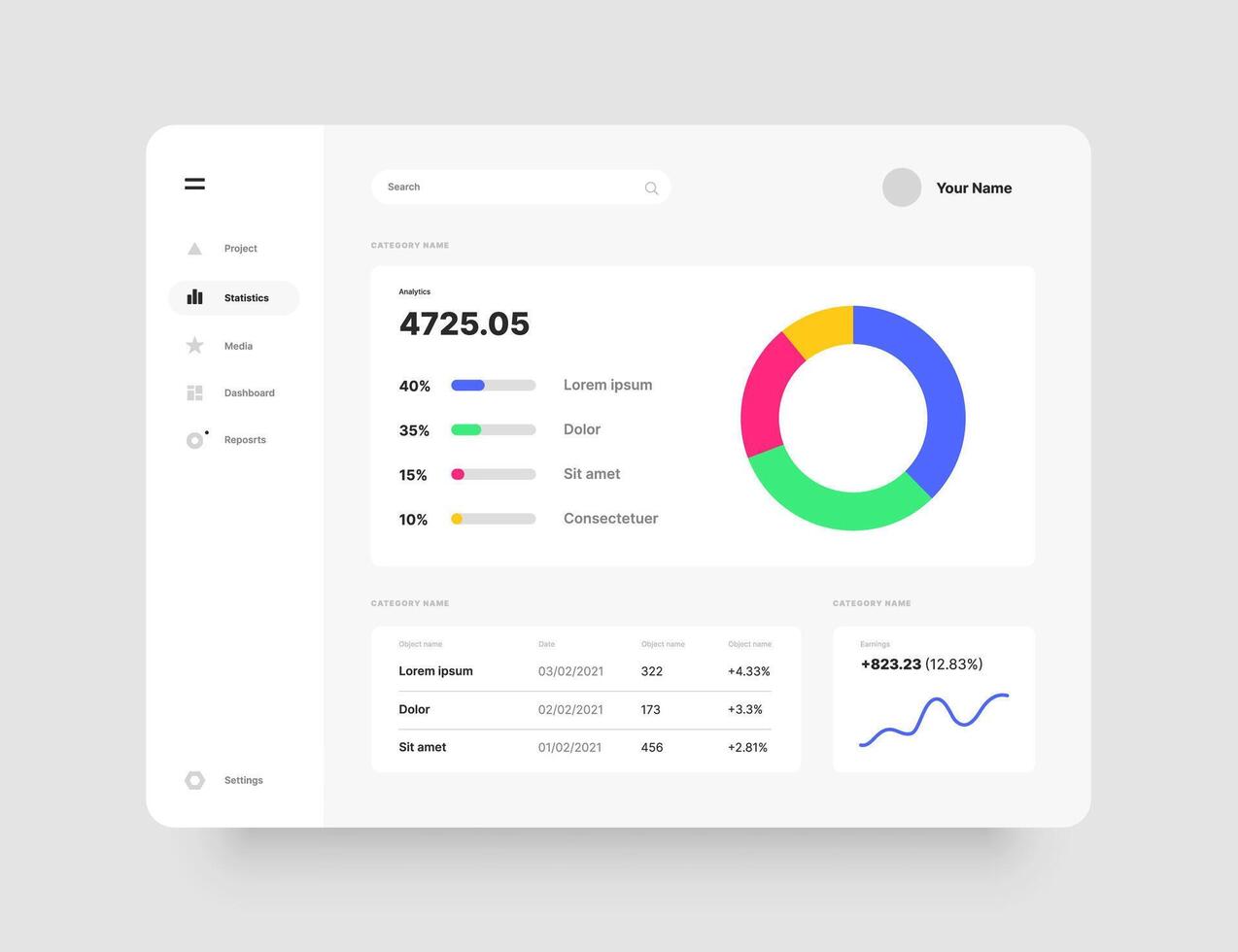 Desktop app with UI. Dashboard for web application or website. vector